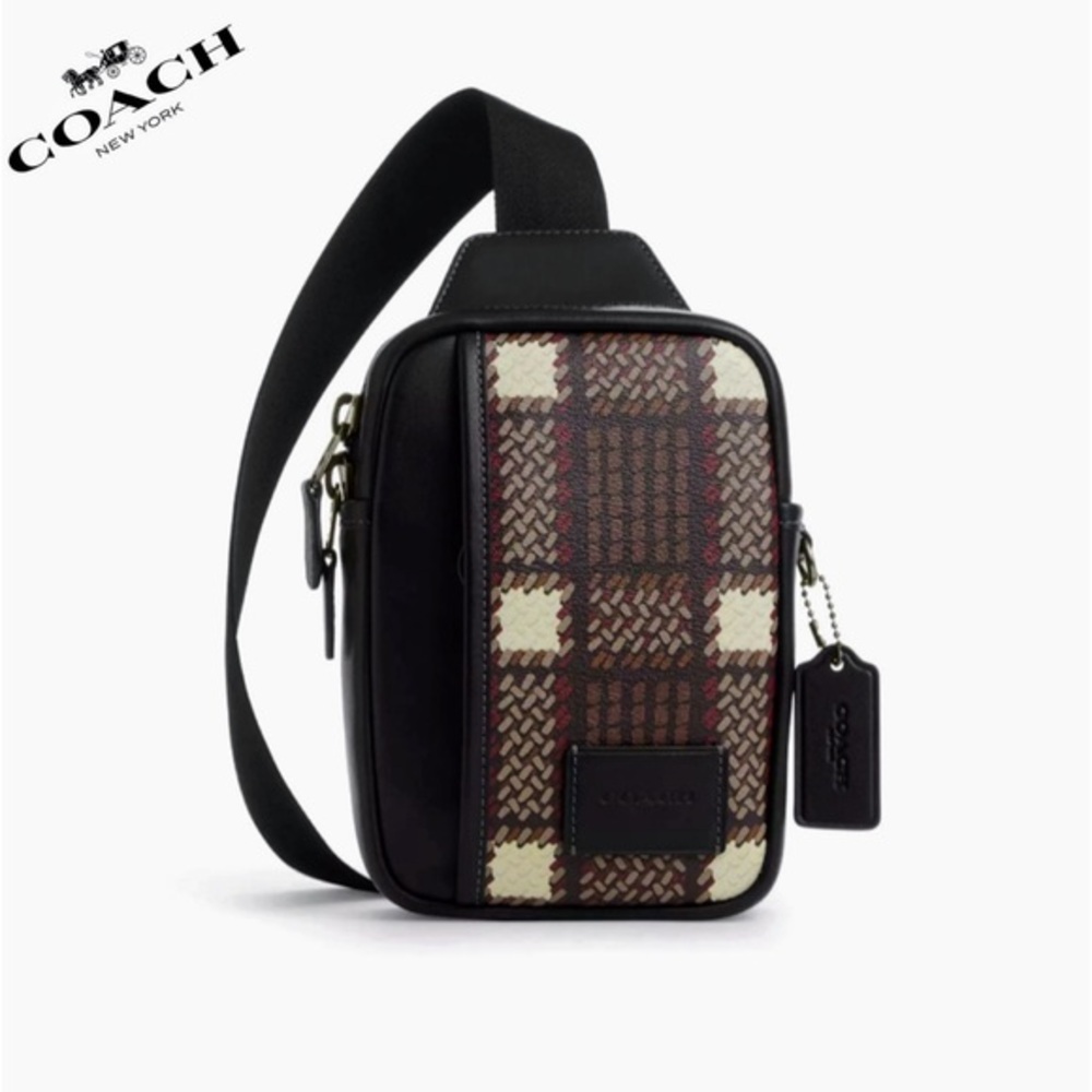 NWT COACH Edge L Pack With Plaid‎ Print